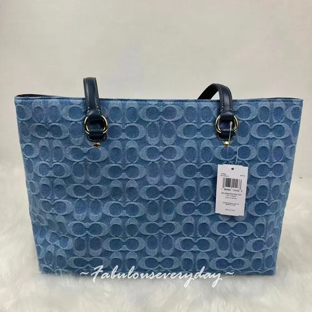 Coach Station Tote Bag In Signature Denim CDB88 Denim/Gold/Indigo NWT
